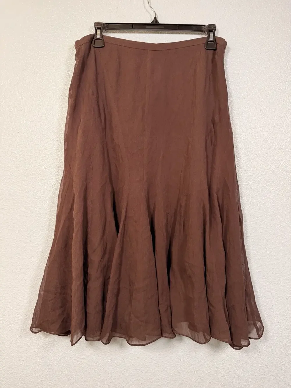 Jones New York Collection Women’s 10 100% Silk Brown Midi Skirt Flowy Boho